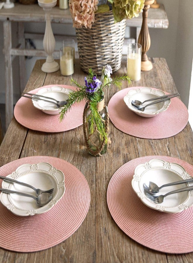 FunWheat Round Braided Placemats Set of 8 Place Mats for Dining Table Woven Washable Non-Slip Table Mats 15 Inch(Pink,8pcs) - Image 5